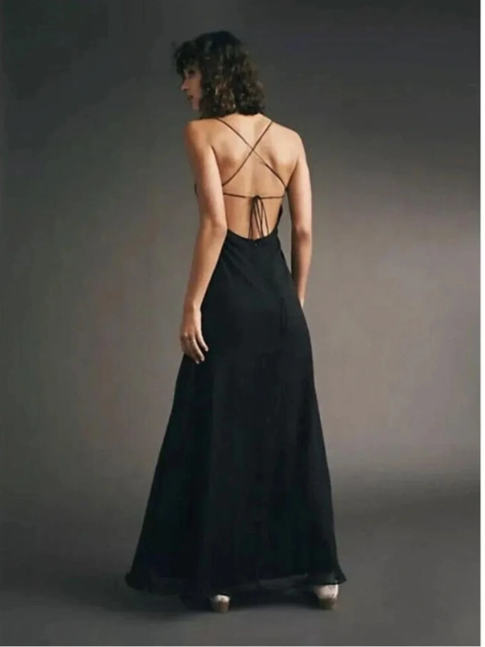 NWOT Free People Simone Maxi Chiffon Dress Size 4 Navy Blue Z575